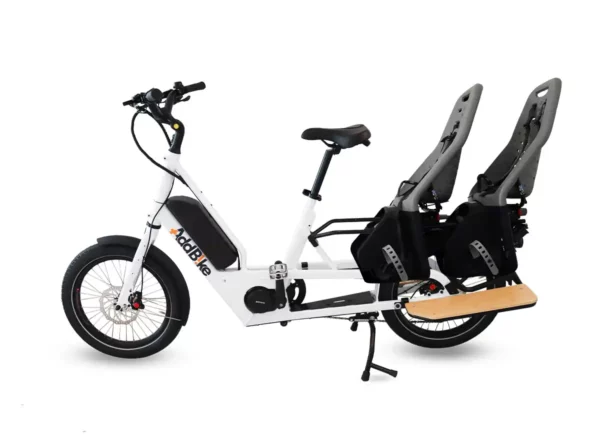 velo cargo electrique Lite blanc avec sièges enfants du commerce