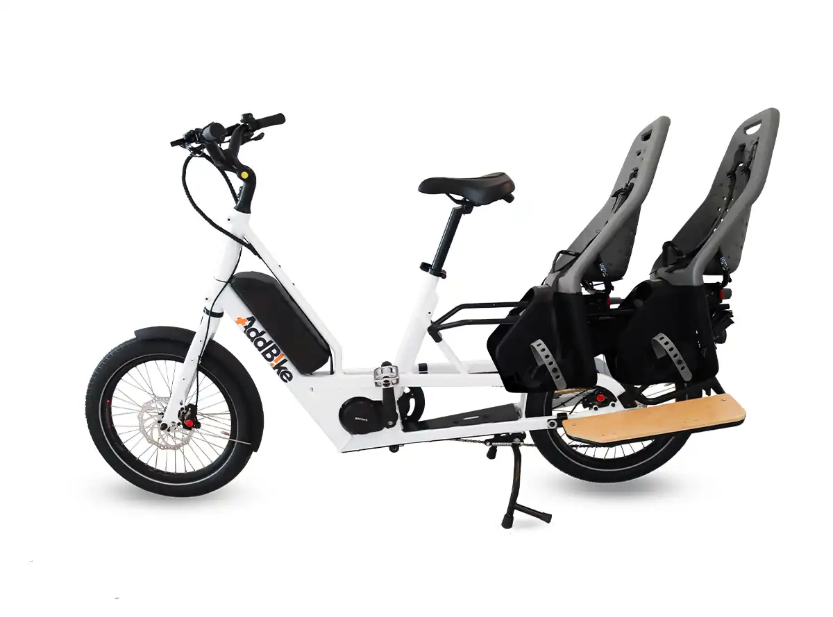 Longtail bike lateral view with two child seats