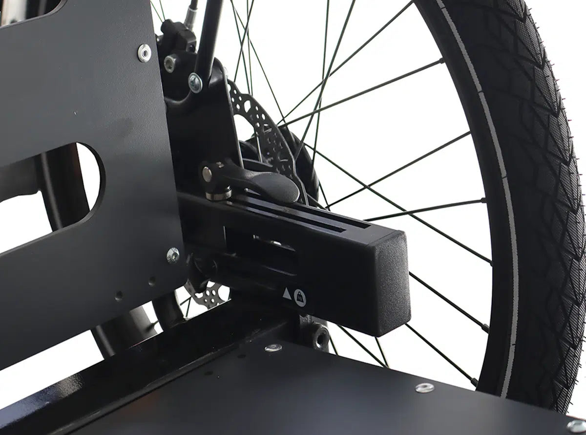 Tricycle bike conversion kit detail of the adjustable wheel system