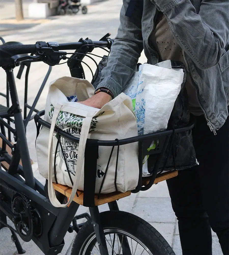 Kalorienverbrauch Fahrradfahren: Fahrradkorb mit Einkaufstüten