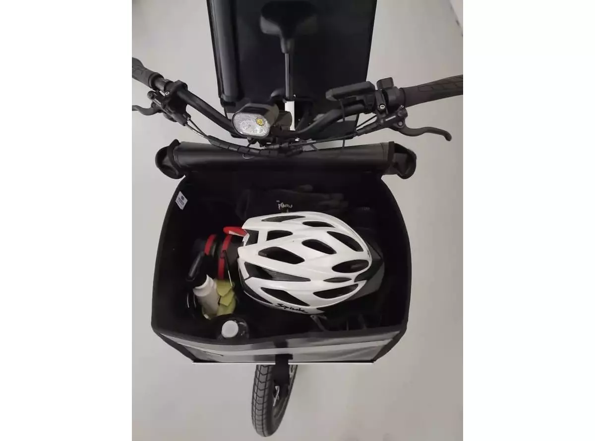 Vélo cargo professionnel box avant remplie